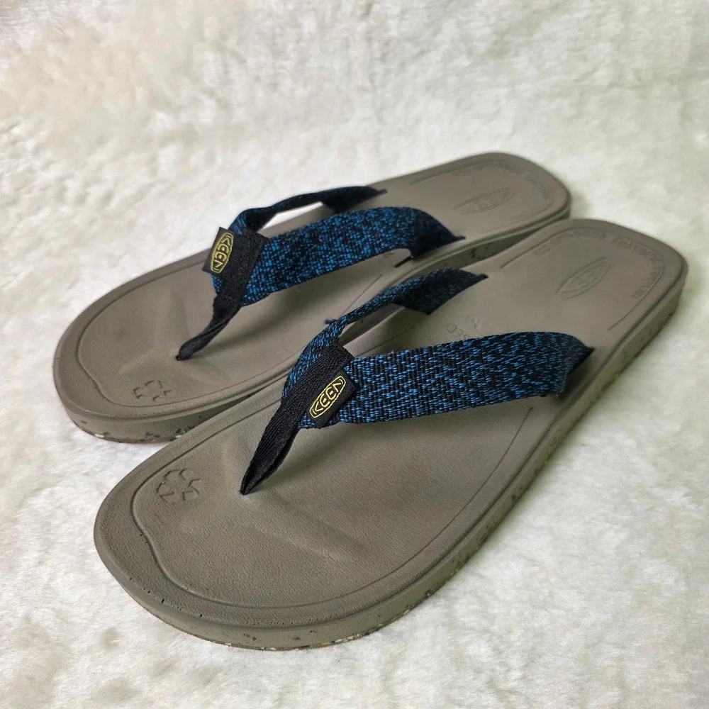 KEEN Flip Flops Brown Blue Woven Thong Sandals Mens 12 Excellent